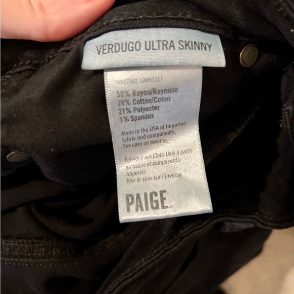 PAIGE Black Verdugo Ultra Skinny Destroyed Black Jeans, Size 27 - Picture 8 of 8